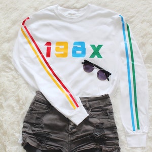 80s Vintage T-shirt - Trendy T-shirt - Retro Inspired Tee - Vintage Gaming Tshirt - Geek T-shirt - Nerdy Tee - Long Sleeve Stripes