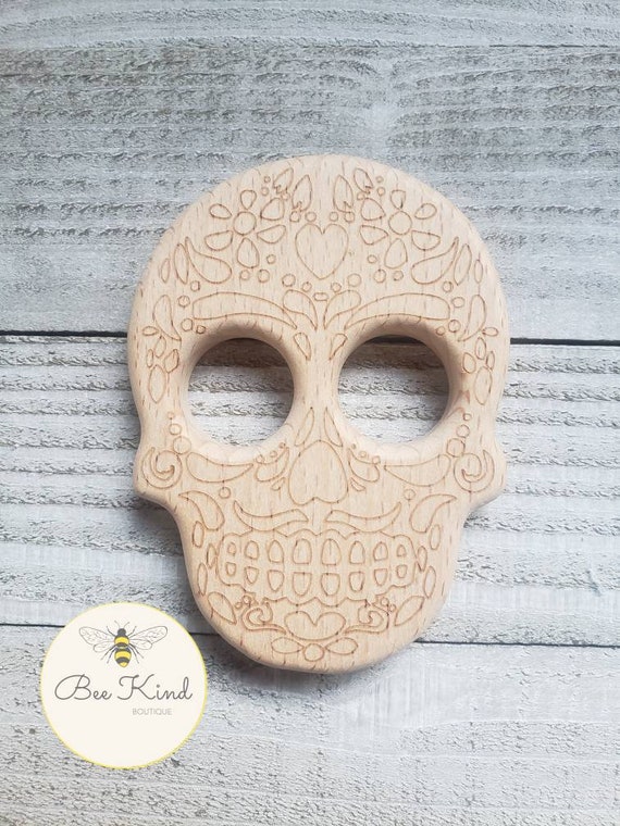 Wooden Sugar Skull Teether Halloween Baby Teethers Etsy