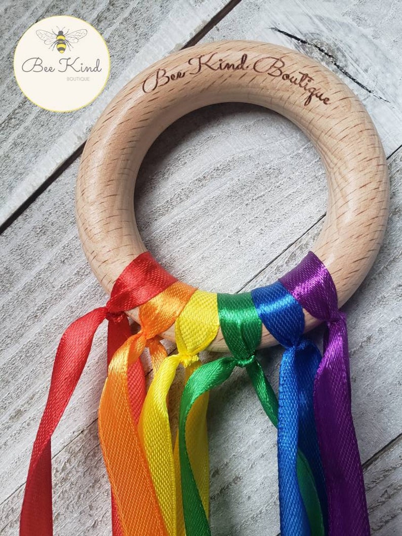 Montessori Hand Kite Bright Rainbow Ribbon Teething Ring