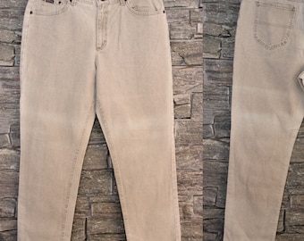 Vintage Riders Beige Jeans, 34 Vita, Jeans rilassati, Jeans a gamba affusolata, Taglia 16 M, Jeans da donna Beige, Pantaloni in denim Beige Riders