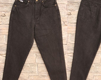 Jeans Vintage CHIC de cintura alta, cintura 29 30, jeans preto Chic Mom, jeans com perna cônica, jeans Mom de cintura alta, feito nos EUA, tamanho 12 Petite