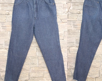 Vintage Tres Classique Jeans de mujer, 31 jeans de cintura, pantalones de mezclilla a rayas, jeans de pierna cónica, jeans de mamá vintage, jeans de mamá de talle alto