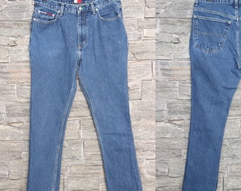 Vintage Tommy Hilfiger Jeans, 33 34 Jeans de cintura, Tommy Hilfiger Mom Jeans, 34x32, Tamaño 13 Jeans, Mid Rise, Jeans ajustados de pierna cónica