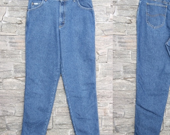 Vintage Stretchy Lee Jeans, 34 Cintura Lee, Jeans Lee de cintura alta, Vintage Lee Mom Jeans, Jeans Lee cónicos, Hecho en EE.UU., Tamaño 16 largo