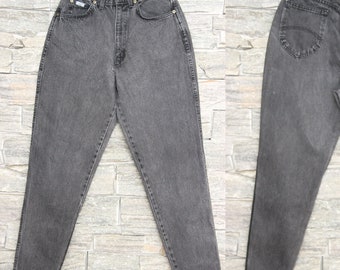 Jeans Vintage CHIC de cintura alta, cintura 26, jeans preto Chic Mom, perna cônica Mom Jean, cintura alta Mom Jeans, feito nos EUA, tamanho 7