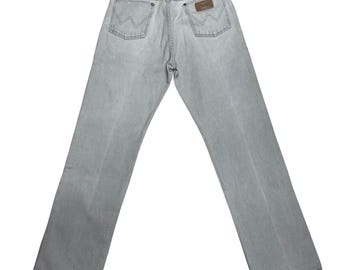 Vaqueros vintage Wrangler 13MWZPG de corte vaquero, talla 34 L32 (años 90), pernera recta, fabricados en EE. UU., con cremallera Scovill. Ropa de trabajo estilo western.