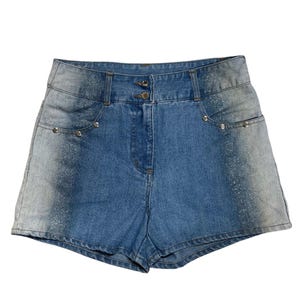 Vintage Y2K Denim Shorts , 26 Waist , Light Blue Denim Shorts , Cut-Off Style Women&#39;s Shorts , Ombre Silver Detail , 100% Cotton