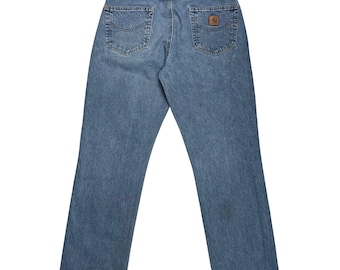 Jeans Carhartt desgastados vintage, 34x30, jeans de ajuste tradicional, jeans para hombre con apariencia de pátina desgastada, 100% algodón, jeans utilitarios para hombre