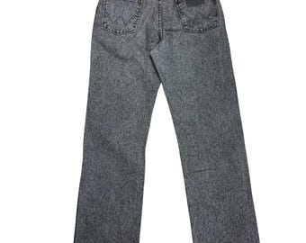 90s USA Made Wrangler Black Acid Wash Jeans para hombre, Tamaño 34x32, Jeans para hombre de ajuste original, Jeans vintage de pierna recta, Jeans para hombre Wrangler