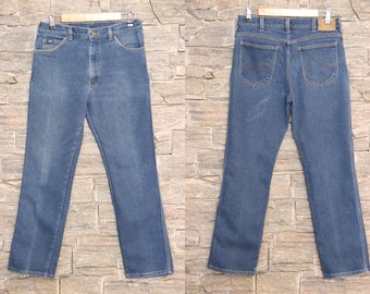 Vintage Stretchy Lee Jeans , 34 Waist , Mid Waist Lee Jeans , Vintage Straight Leg Lee Pants , Made In USA , 34x31