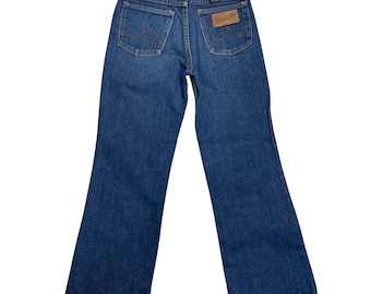 70s 80s Wrangler Kids Jeans , 23 Waist , Kids Boot cut Leg Jeans , Dark Wash , Talon 42 Zipper , 100% Cotton , Made in USA, Kids Size 10
