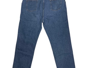 Vintage Wrangler Authentic Jeans 48x31, 90s Workwear Denim, Men's High Rise Straight Leg Western Cotton Blue Jeans