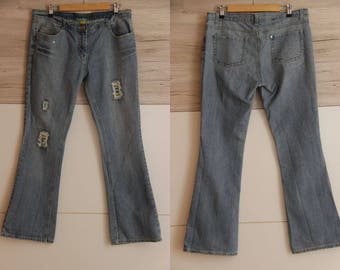 Vintage Brasil flag Jeans , 38 waist , Bootcut jeans , Soccer fans , Jeans Hippie Rave , Flags patched jeans , Flared Mom Jeans , Brasil