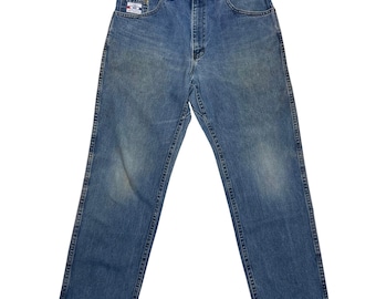90er Vintage Distressed USA WORKS Jeans, 34 Taille, Patina Effekt Verblasste Workwear Jeans, Gerades Bein, Relaxed Fit Jeans, 100% Baumwolle