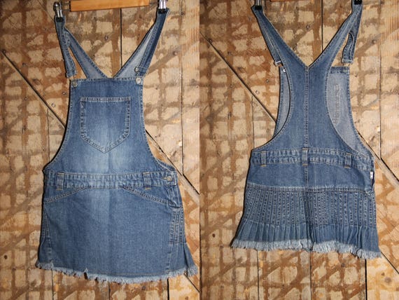 Vintage Denim Skirt Overalls , Jumper Dress , Deni