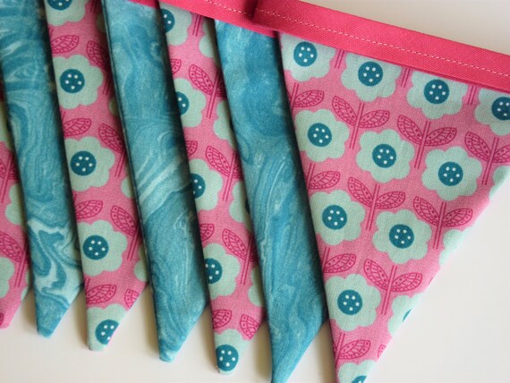 Handmade Pink And Teal Flowers Children S And Teenage Bedroom And Home Decor Birthday Party Mini Fabric Bunting