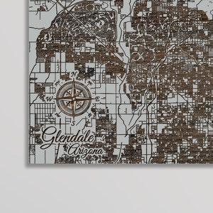 Glendale, Arizona Street Map | Wood Wall Art | Wood Wall Map | Wood Engraved Map of Glendale, AZ | Map Artwork | City Street Map