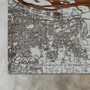 Gresham, Oregon Street Map | Wood Wall Art | Wood Wall Map | Wood Engraved Map of Gresham, OR | Map Artwork | City Street Map | Home Decor