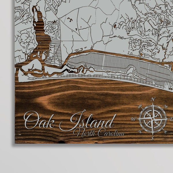 Oak Island, North Carolina Street Map| Wood Wall Decor | Wall Art| Wood Wall Decor | Decorative City Plaque | Engraved Wood