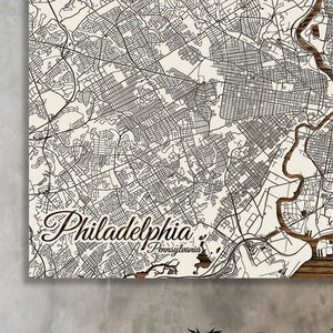 Philadelphia, Pennsylvania Street Map | Wood Wall Art |Wood Wall Map |Map Artwork | City Street Map | Wood Engraved Map of Philadelphia, PA
