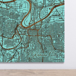 Kansas City, Missouri Street Map | Wood Wall Art | Wood Wall Map | Wood Engraved Map of Kansas City, MO| Map Artwork | City Street Map
