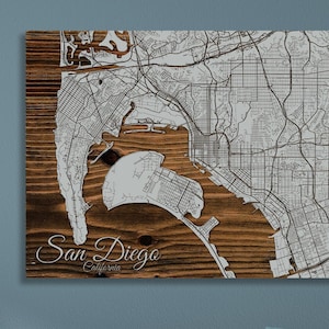 San Diego, California Street Map | Wood Wall Art | Wood Wall Map | Wood Engraved Map of San Diego, CA | Map Artwork | City Street Map