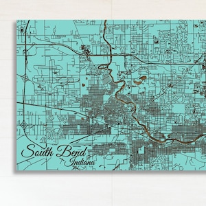 South Bend, Indiana Street Map | Wood Wall Art | Wood Wall Map | Wood Engraved Map of South Bend, IN | Map Artwork | City Street Map