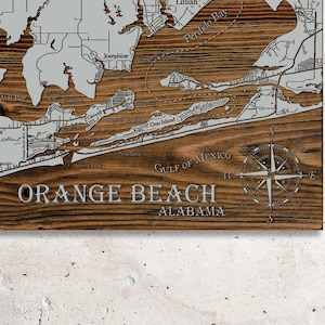 Orange Beach, Alabama Whimsical Map | Wall Art| Wood Wall Decor | Home Decor | Wood Wall Map | City Street Map| Wood Engraved Map