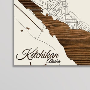 Alaska: Ketchikan Street Map; Wood Engraved Maps, Wall Art| Wood Wall Decor