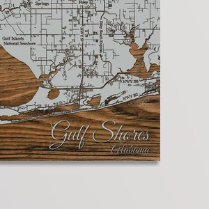Gulf Shores, Alabama Street Map | Wood Engraved Maps | Wall Art| Wood Wall Decor | City Street Map | Wood Engraved Map of Gulf Shores, AL