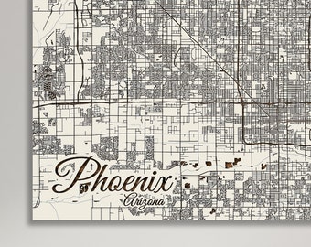 Phoenix, Arizona Street Map | Wood Wall Art | Wood Wall Map | Wood Engraved Map of Phoenix, AZ | Map Artwork | City Street Map | Home Decor