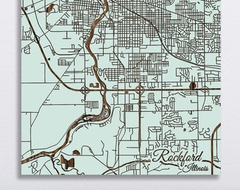 Rockford, Illinois Street Map | Wood Wall Art | Wood Wall Map | Wood Engraved Map of Rockford, IL | Map Artwork | City Street Map