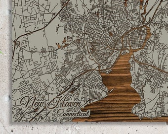 New Haven, Connecticut Street Map | Wood Wall Art | Wood Wall Map | Wood Engraved Map of New Haven, CT| Map Artwork | City Street Map