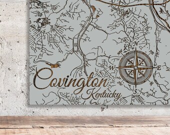 Covington, Kentucky Street Map| Wood Wall Decor | Home Decor | Wood Wall Map | City Street Map | Wood Engraved Map of Covington, KY