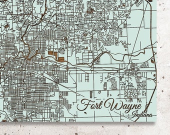 Fort Wayne, Indiana Street Map | Wood Wall Art | Wood Wall Map | Wood Engraved Map of Fort Wayne, IN | Map Artwork | City Street Map