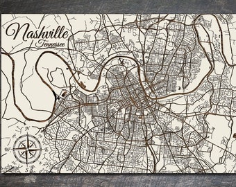 Nashville, Tennessee Street Map | Wood Wall Art | Wood Wall Map | Wood Engraved Map of Nashville, TN| Map Artwork | City Street Map