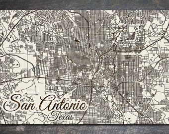 San Antonio, Texas Street Map | Wood Wall Art | Wood Wall Map | Wood Engraved Map of San Antonio, TX | Map Artwork | City Street Map