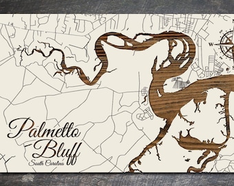 Palmetto Bluff of Bluffton, South Carolina Street Map| Wood Wall Decor |Wood Engraved Map of Palmetto Bluff of Bluffton, SC |City Street Map