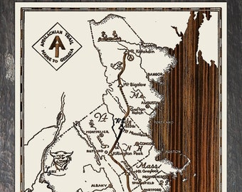 Appalachian Trail, USA | Wall Art | Wood Wall Art | Wood Wall Map | Wood Engraved Map of Appalachian Trail | Map Artwork