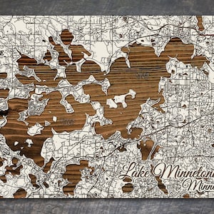 Minnesota Lake Minnetonka Map Art Scenic Minnetonka Lake Map Print, Lake Minnetonka Wood Engrave Wall Art, Unique Lake Minnetonka Decor Gift