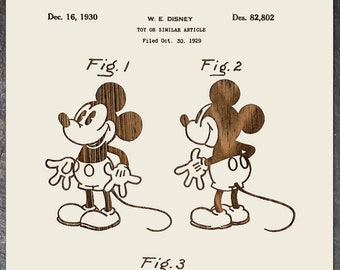 Mickey Mouse Wood Patent |  Mickey Mouse | Vintage Mickey Mouse | Wood Wall Art | Wood Engraved Art | Mickey Mouse Collectors Item |
