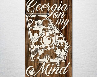 Wood Engraved Georgia State Map: Abstract Wall Art