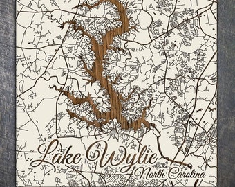 Lake Wylie, North Carolina Map| Wood Wall Decor | Wall Art| Wood Wall Decor | Decorative City Plaque | Engraved Wood