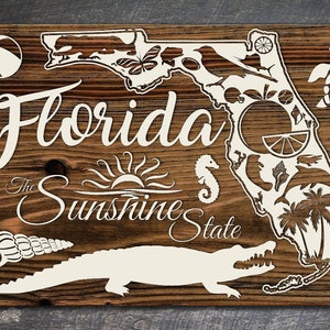 State Abstract Wood Map of Florida |  Florida State Abstract Map | Florida Home Decor | Engraved Map of FL | Florida State Wood Art
