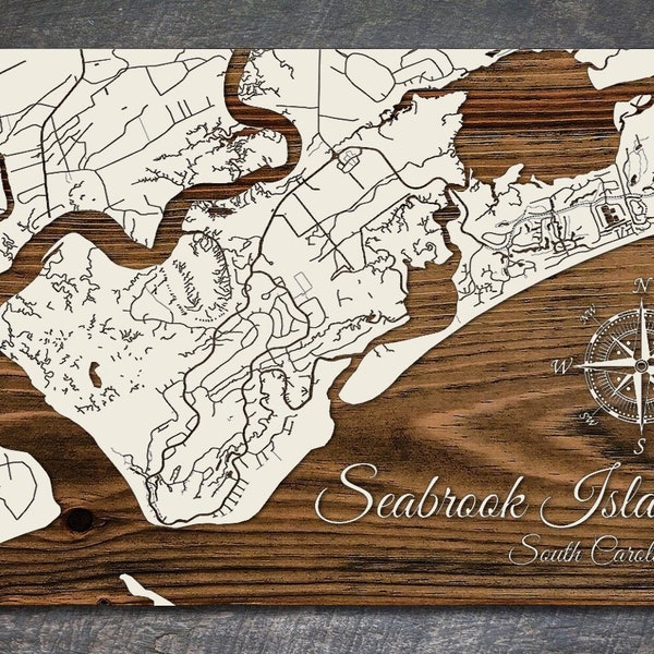 Seabrook Island, South Carolina Street Map | Wood Wall Art | Wood Wall Map | Wood Engraved Map of Seabrook Island, SC | City Street Map