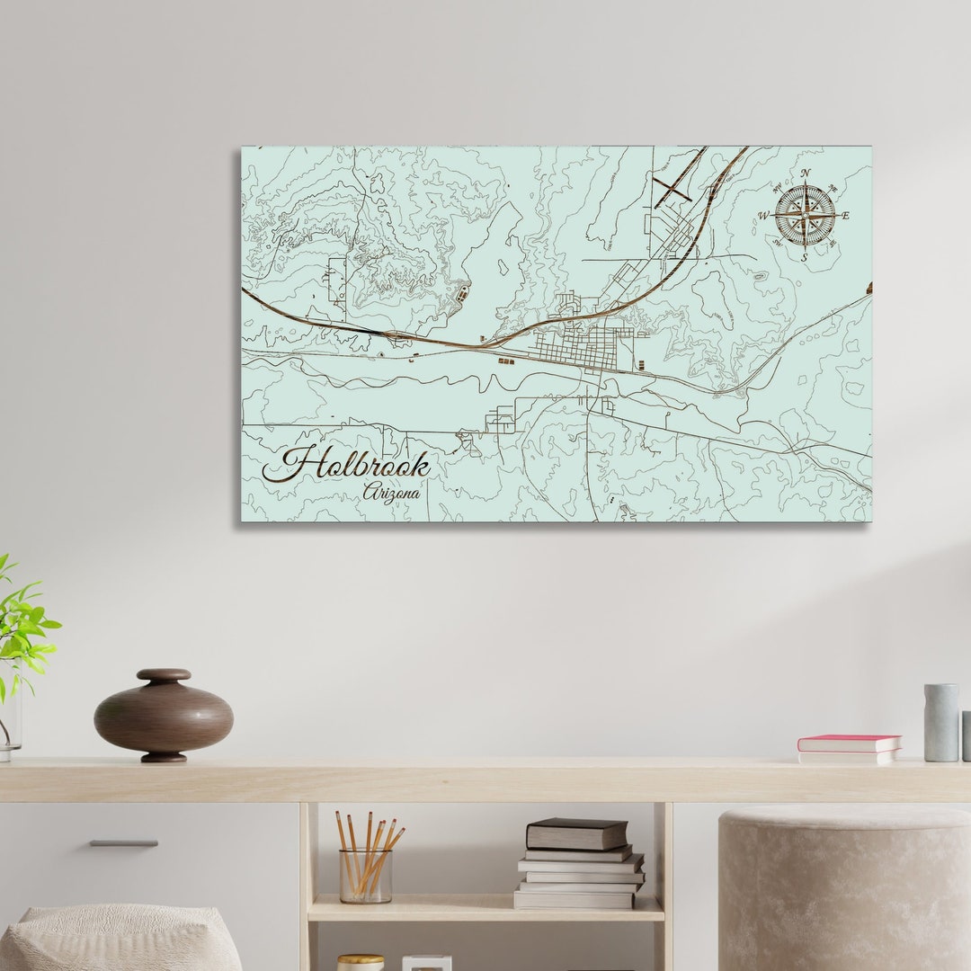 Arizona Holbrook Street Map Wood Engraved Maps Wall Art Etsy