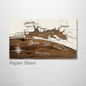 Destin, Florida Whimsical Map | Wood Engraved Maps | Wall Art | Wood Wall Decor | Wood Wall Map |  Wood Engraved Map of Destin, FL