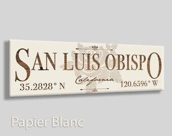 California: San Luis Obispo Stick (12in x 3.75in); Wood Engraved, Wall art | Decorative City Plaque | Home Decor | Engraved Wood Plaque