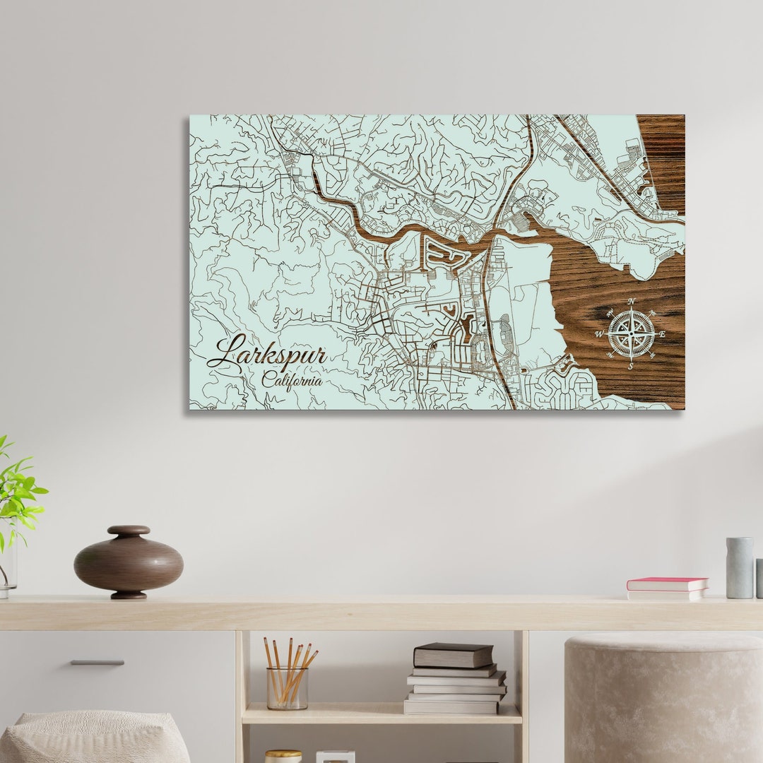 Larkspur, California Street Map Wood Wall Art Wood Wall Map Wood