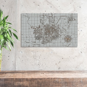 Sioux Falls, South Dakota Wood Engraved Street Map Art